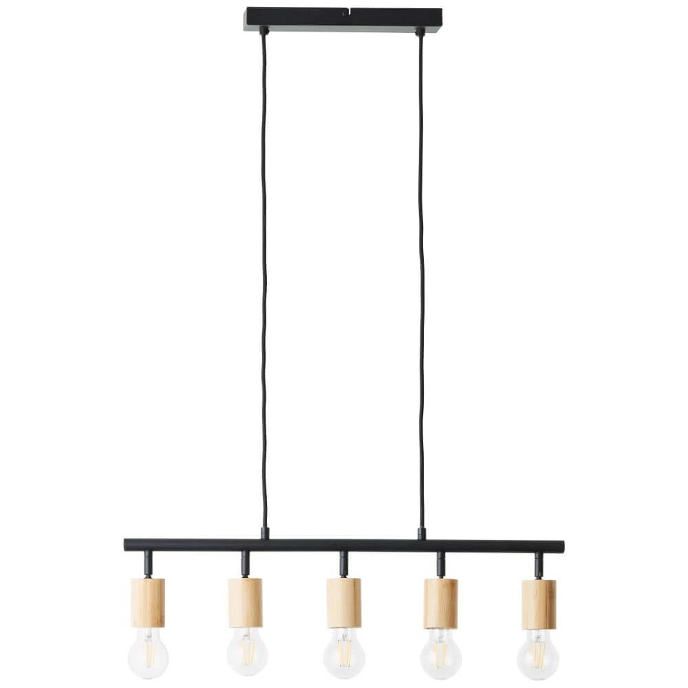 Hängelampe mit 5 Leuchten Tiffany schwarz mit Holz Brilliant 4004353406409