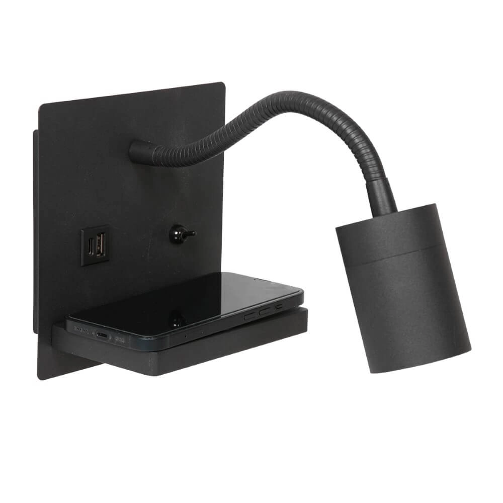 Nachttischlampe schwarz Upround mit Ladegerät und USB