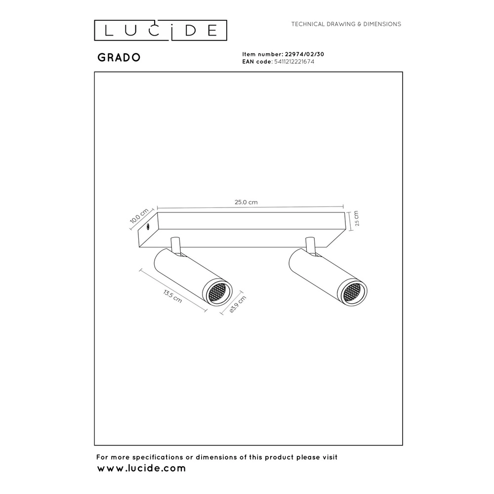 Elegante Deckenlampe Grado 2-Licht Schwarz Lucide 5411212221674