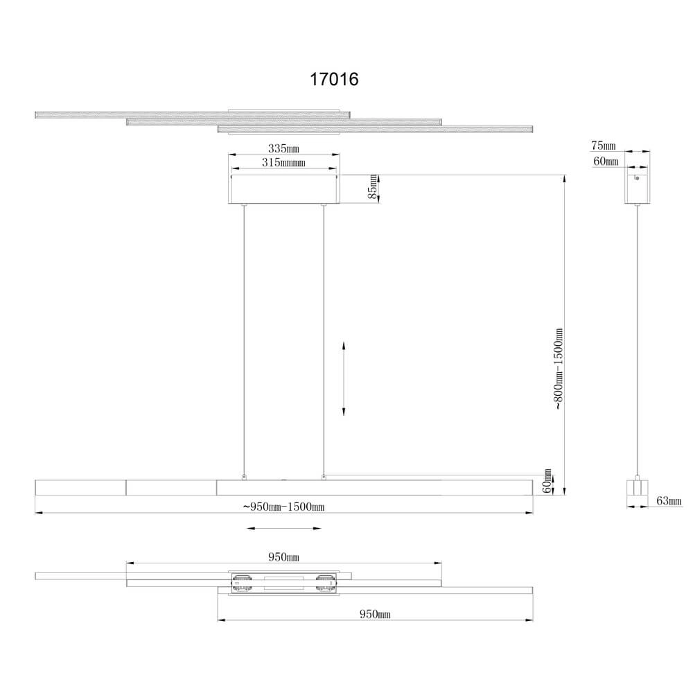 Design-Pendelleuchte Ethan 150cm grau Globo 9007371462247