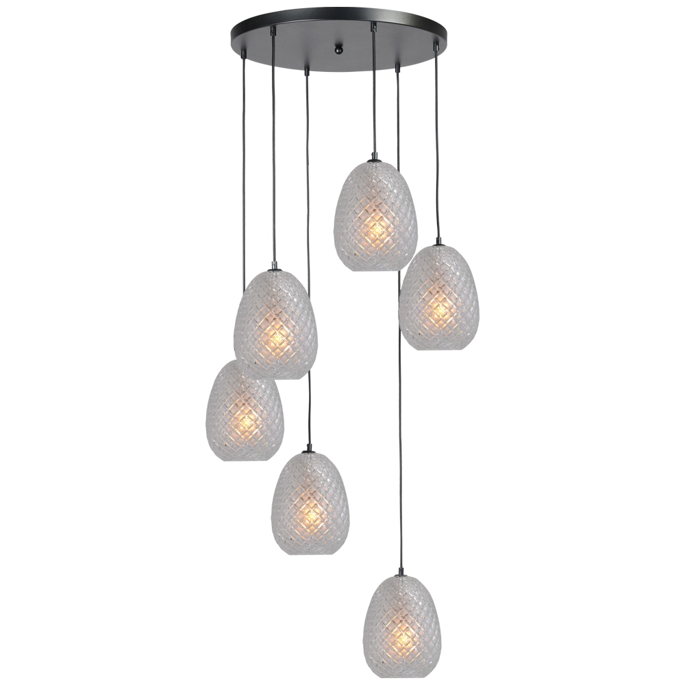 Schwarze Hängelampe Pineapple 6 Lichter mit klarem Glas