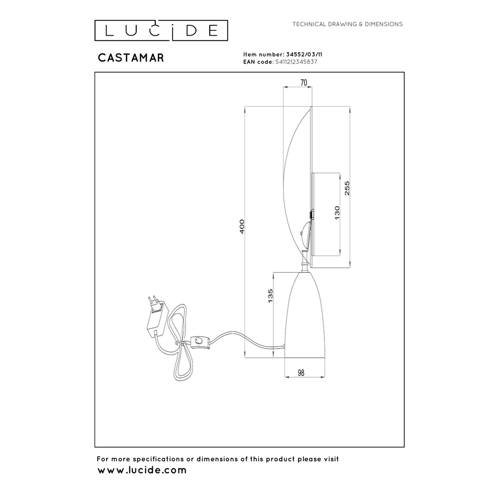 Design-Tischlampe Castamar Ø 25,5 cm Chrom Lucide 5411212345837