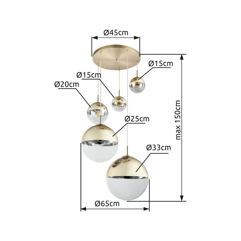 5-Licht Pendellampe Varus Gold Globo 9007371377466