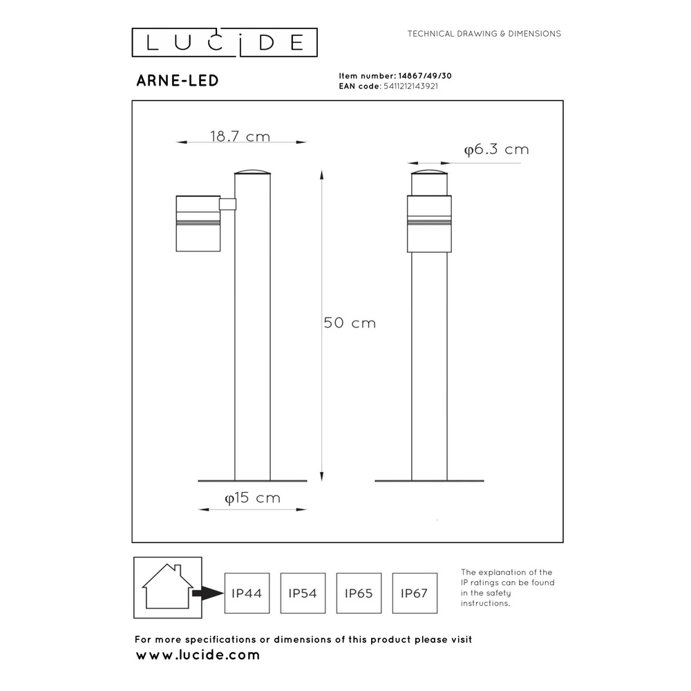 Gartenlampe Arne-Led Schwarz Lucide 5411212143921