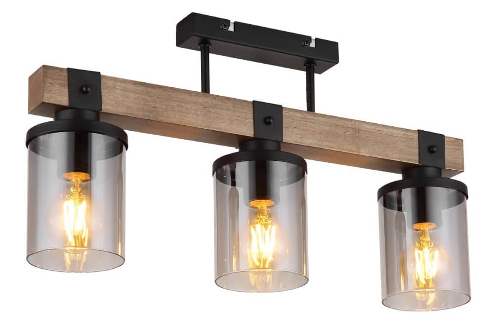 Deckenleuchte mit 3 Leuchten Lila schwarz mit Holz Globo 9007371443710