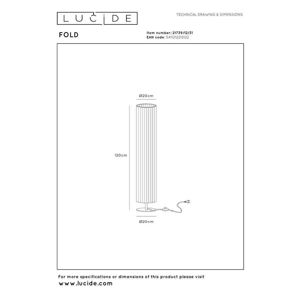 Design-Stehlampe Fold Ø 20cm x 120cm Lucide 5411212212122