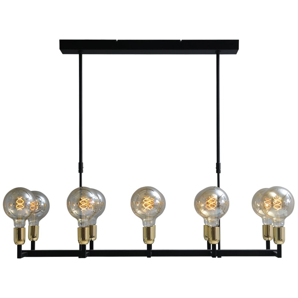 Schwarze Esszimmer-Hängelampe Tube 10-helle Goldbeschläge Masterlight 8718121188720