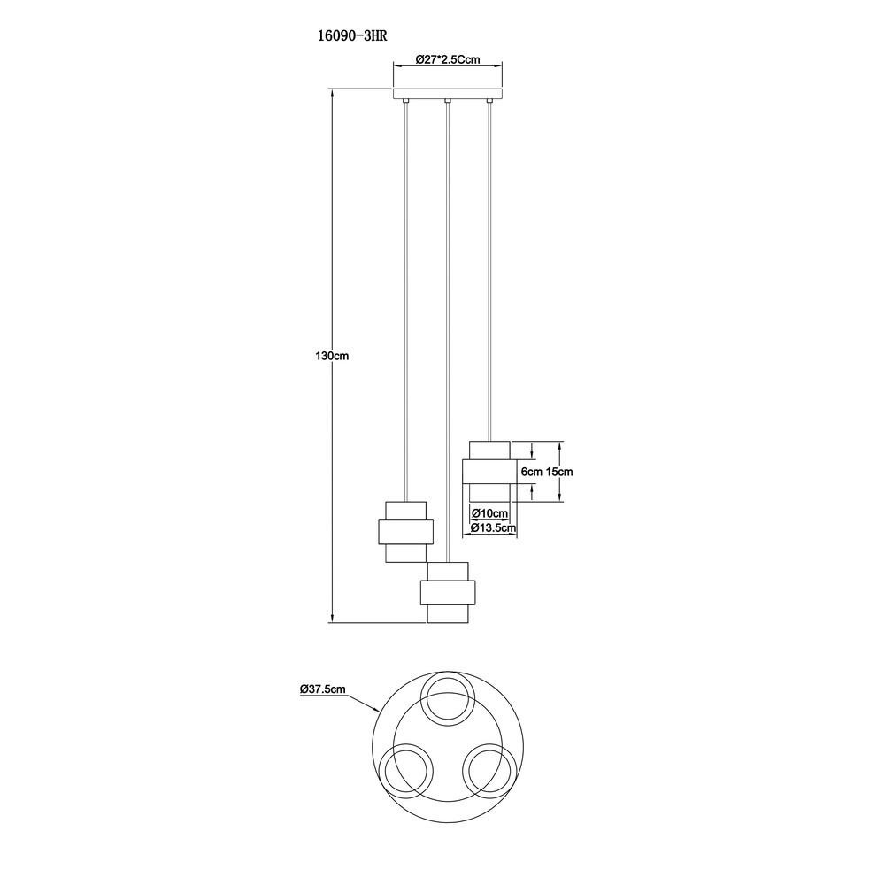3-Licht Pendellampe Daren Schwarz mit Marmor Globo 9007371589654