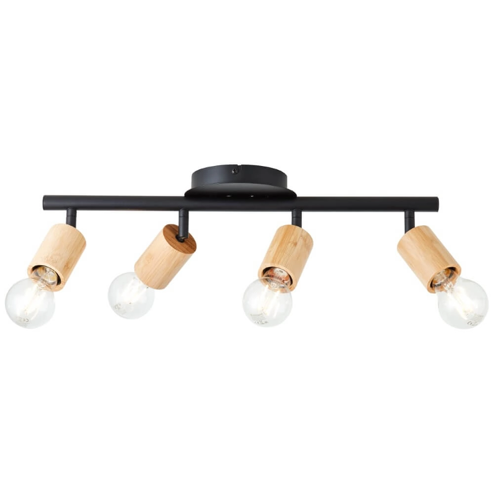 Deckenleuchte mit 4 Leuchten Tiffany schwarz mit Holz Brilliant 4004353406492