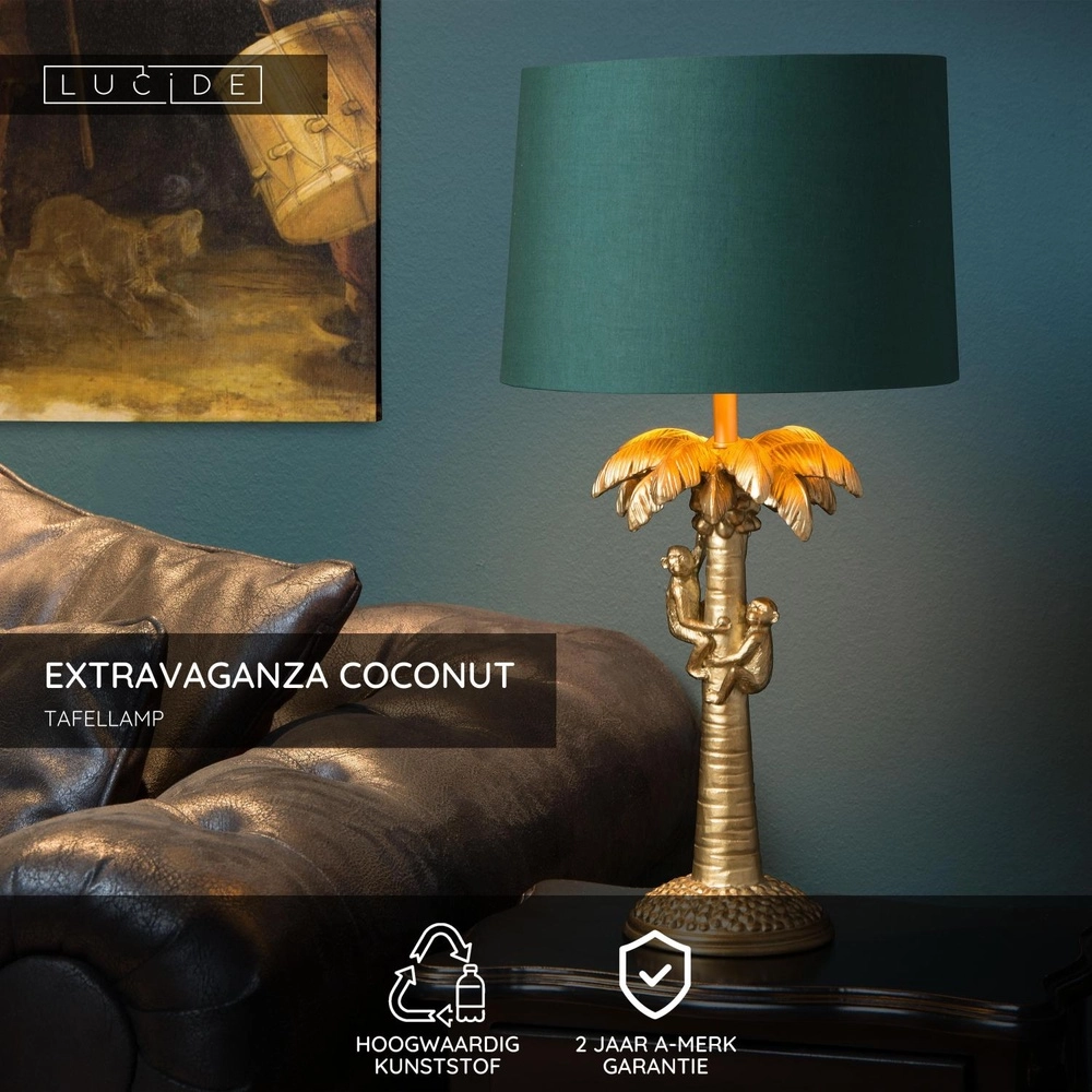 Tischlampe Extravaganza Coconut Gold mit grüner Kappe Lucide 5411212105240