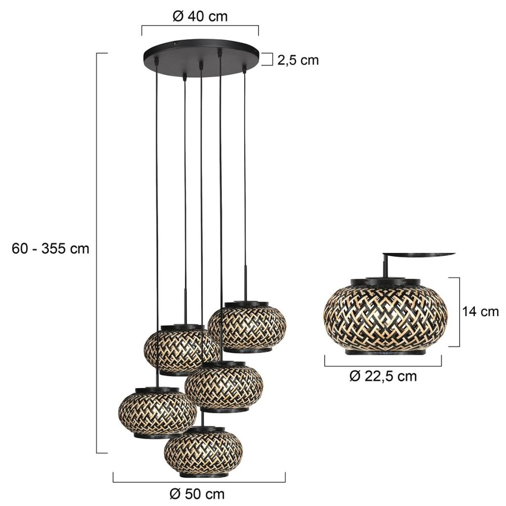 5-Licht Pendellampe Nox Light mit Bambusmützen Steinhauer 8712746183177