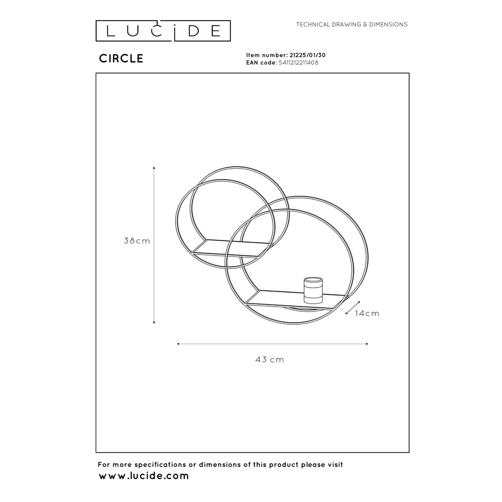 Einzigartige Wandlampe Circle Schwarz mit Regalen Lucide 5411212211408