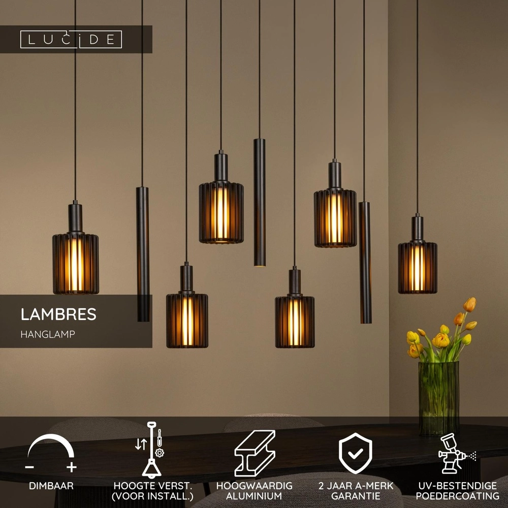 9-Licht Pendellampe Lambres Schwarz Lucide 5411212452986