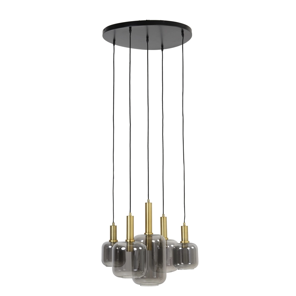 Vide Pendellampe Lekar 5x E27 – Messing mit Rauchglas Light & Living 8717807604585