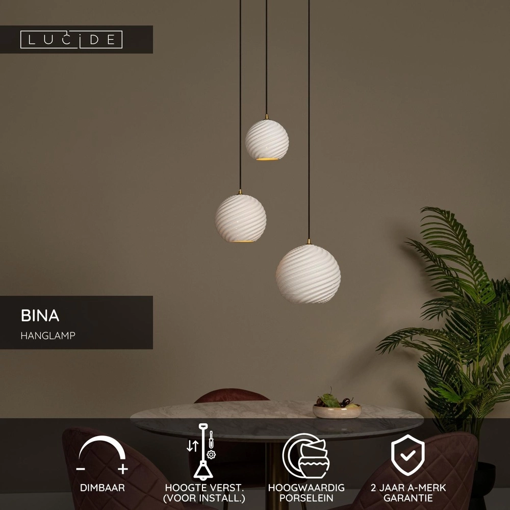 Design-Pendellampe Bina 3-Licht rundes Weiß Lucide 5411212135018