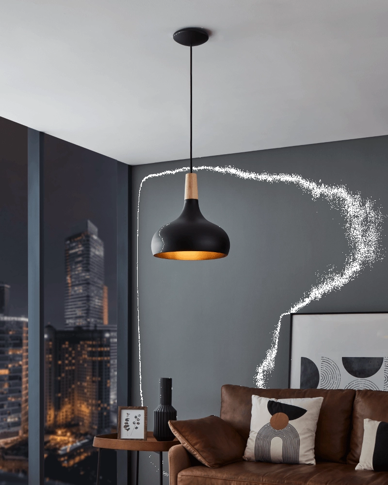 Schwarze Hängelampe Sabinar Ø 28cm mit Holz Eglo 9008606235780