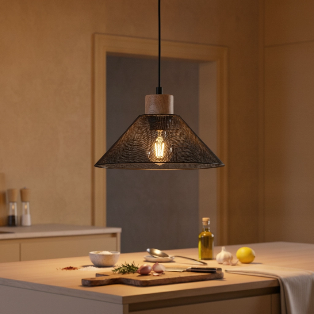 Design-Pendelleuchte Ian schwarz mit Holz