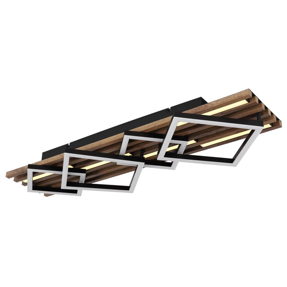 Deckenlampe Obrien schwarz mit Holz 4-flammig Globo 9007371518302