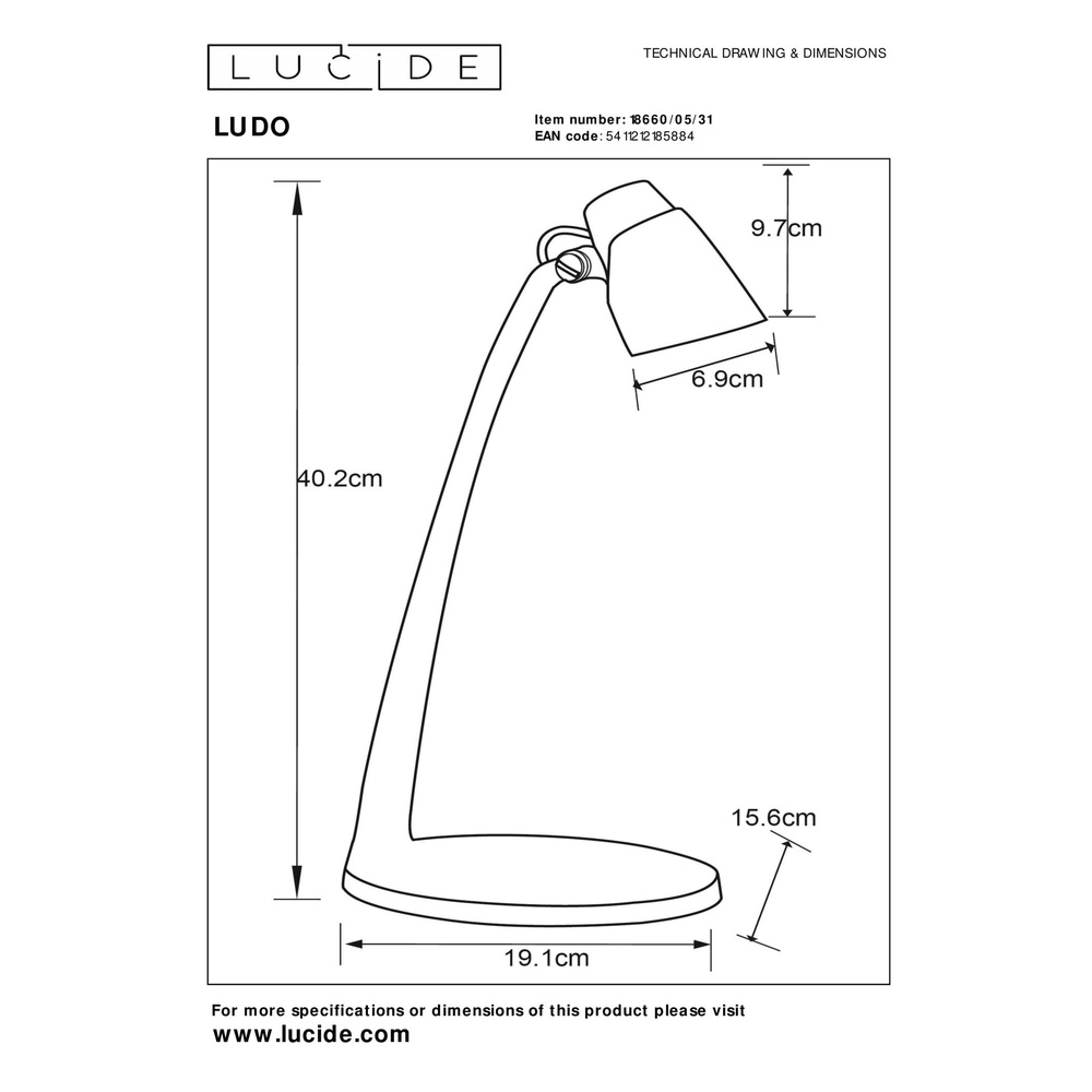 Schreibtischlampe Ludo Weiß Lucide 5411212185884