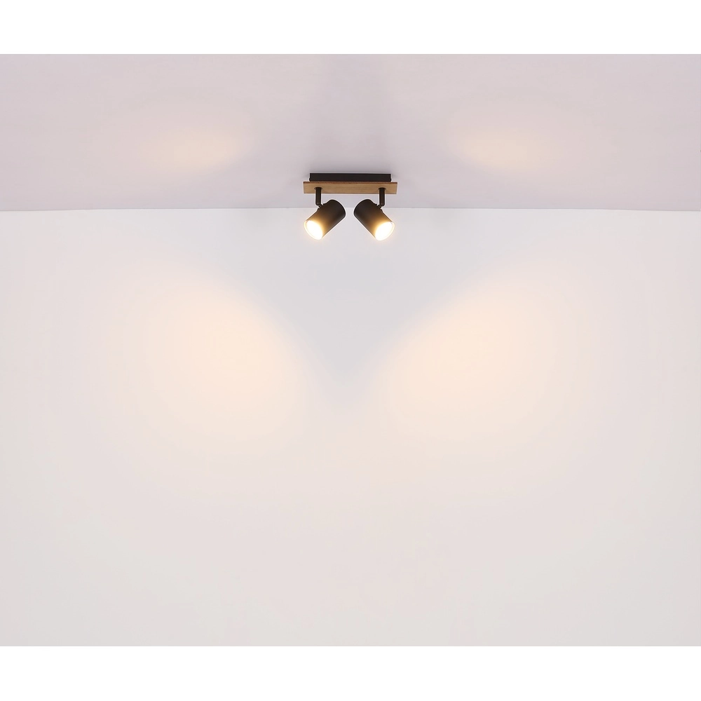 Deckenlampe Linca 2-helliges Schwarz mit Holz Globo 9007371452941