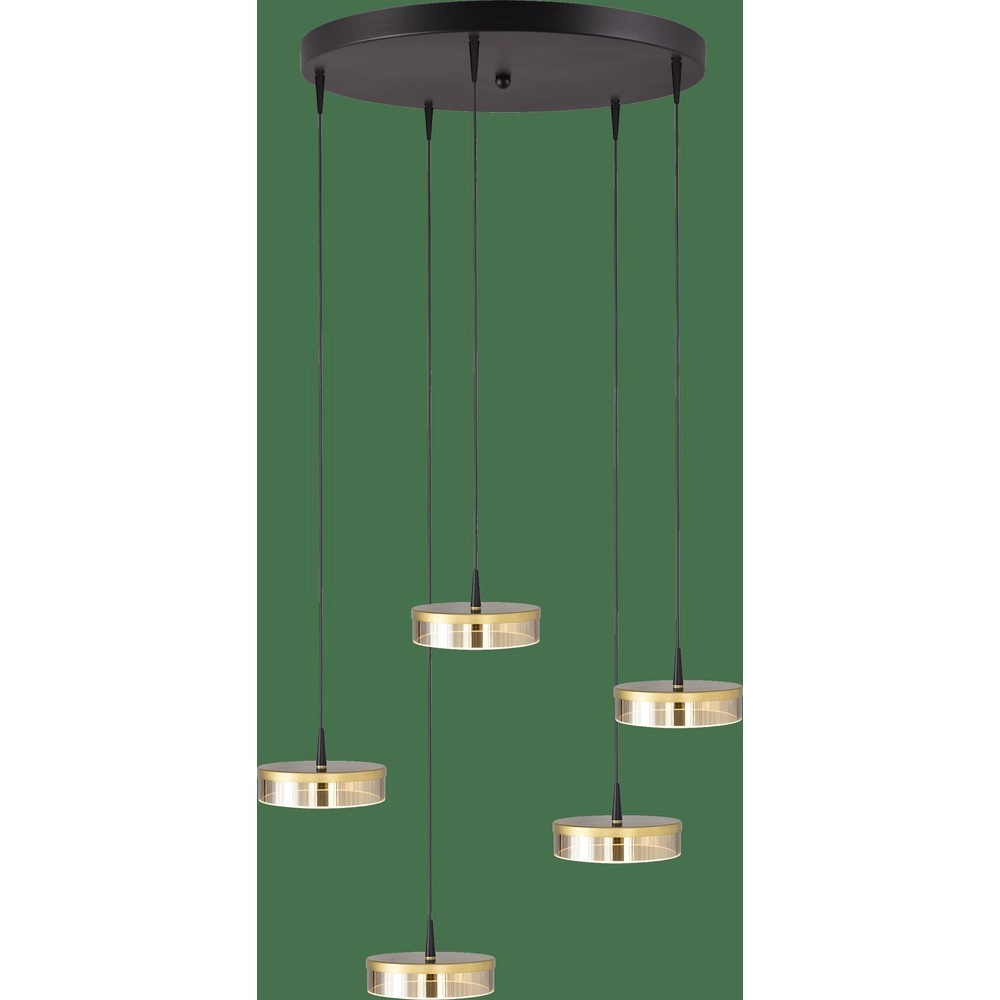 5-Licht Pendellampe Imperia Ø 50 cm schwarz mit Gold