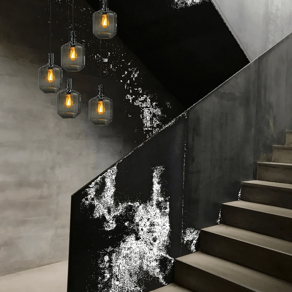 5-flammige Loft-Hängelampe - Schwarz - Porto mit grünen Jagger-Gläsern Masterlight 8718121271132