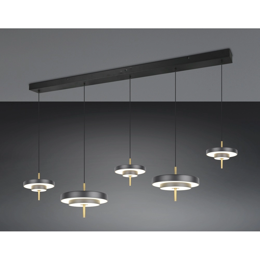 5-flammige Pendelleuchte Keaton schwarz mit gold Trio 4017807655483