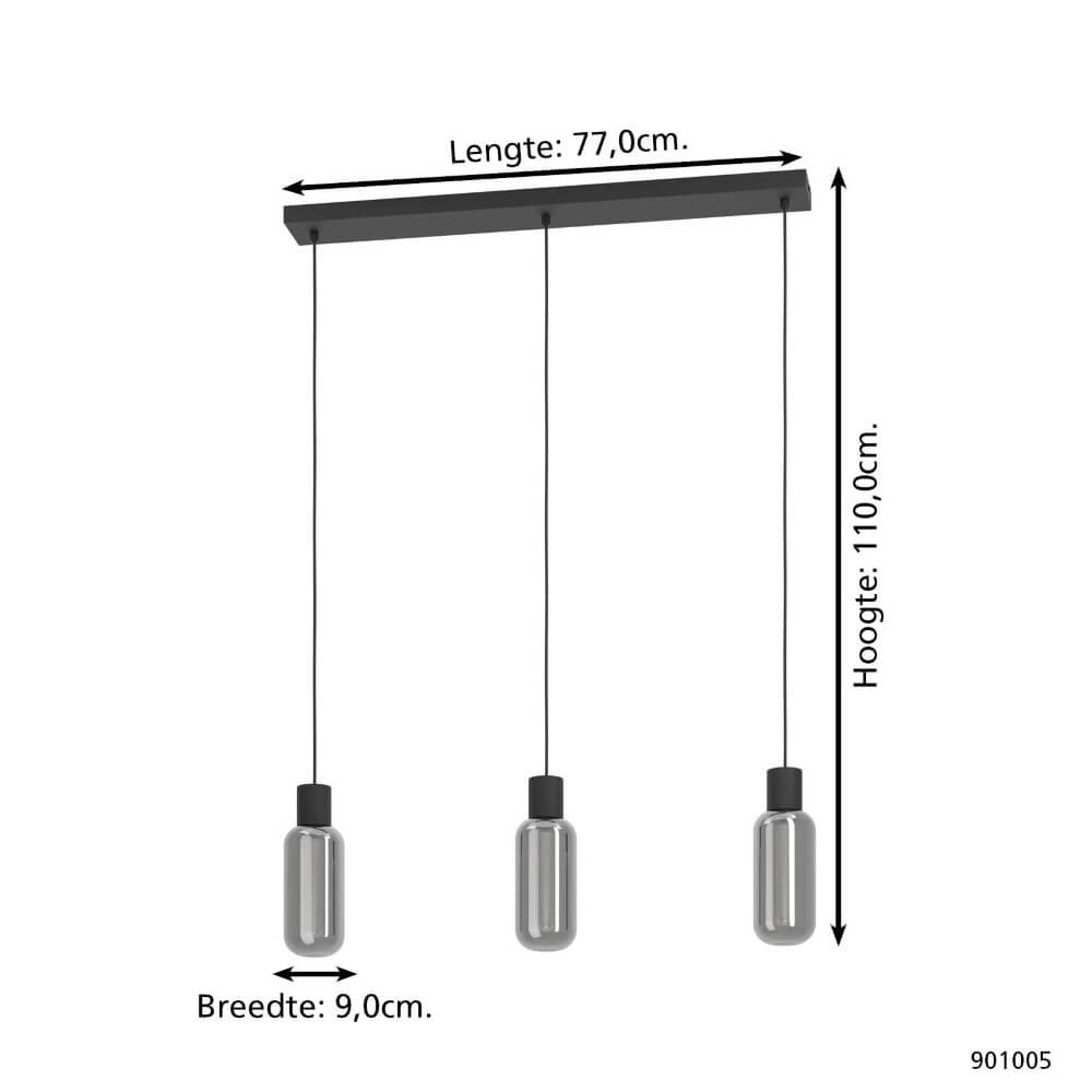 Hängelampe mit 3 Leuchten Majone Schwarz Eglo 9008606295296