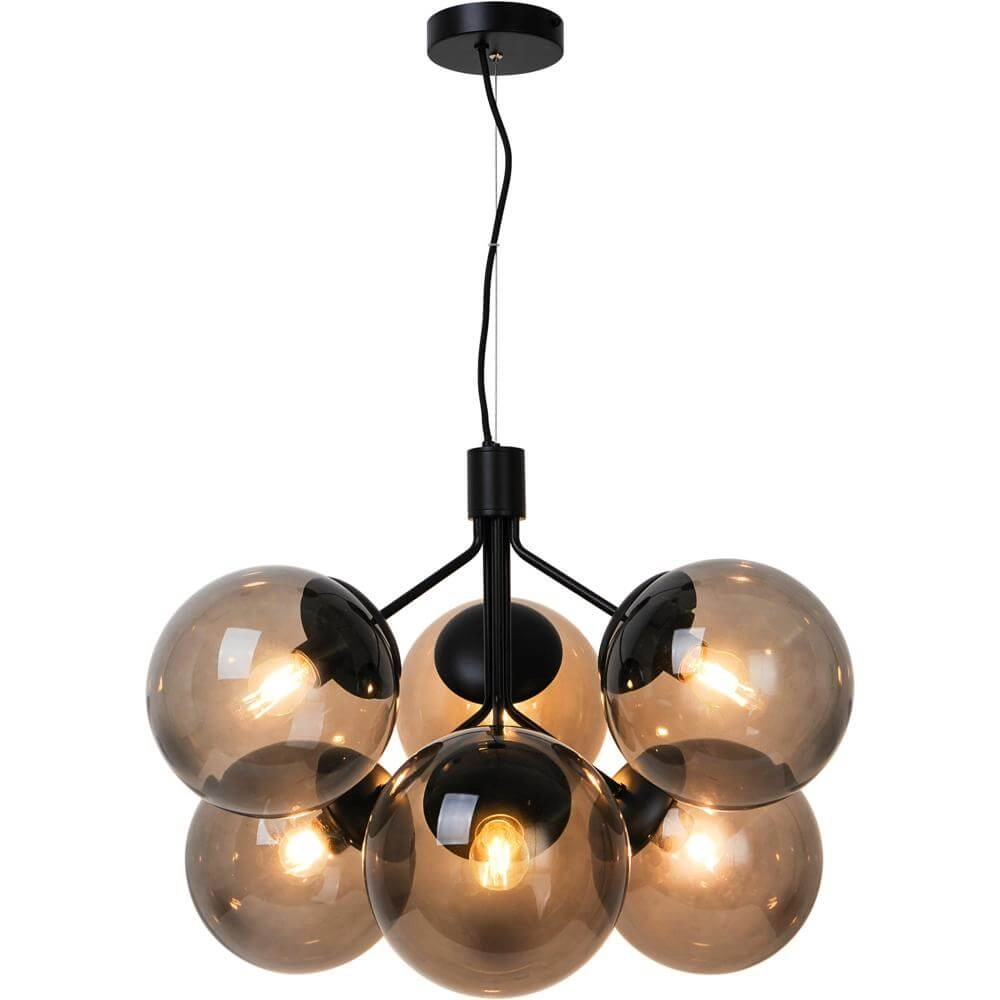 6-flammige Pendelleuchte Ivona schwarz mit Rauchglas Nordlux 5704924005336