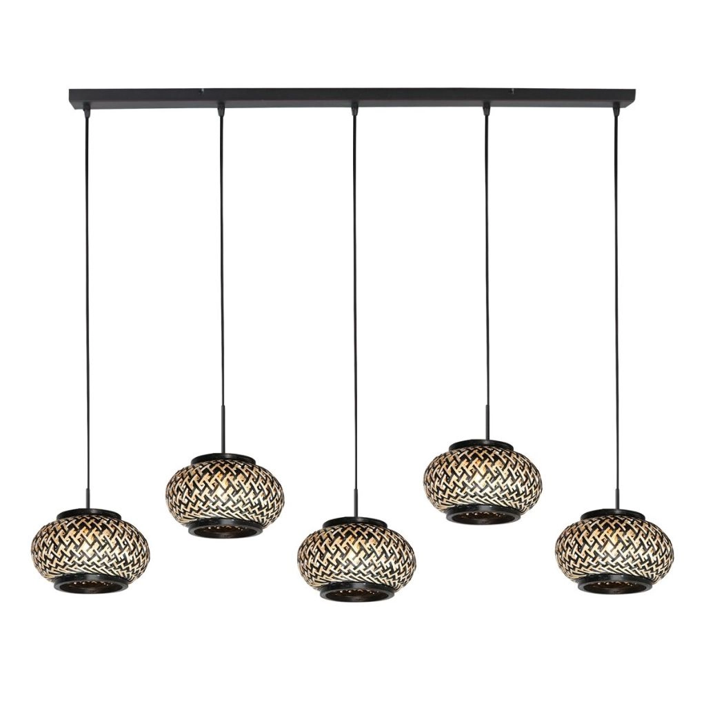 5-Licht Pendellampe gerade Nox Light mit Bambusmützen Steinhauer 8712746183221