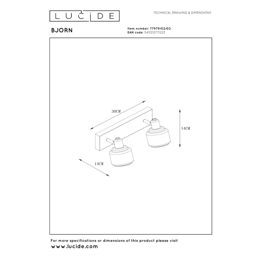 Deckenlampe Bjorn 2-Licht Gold Lucide 5411212771223