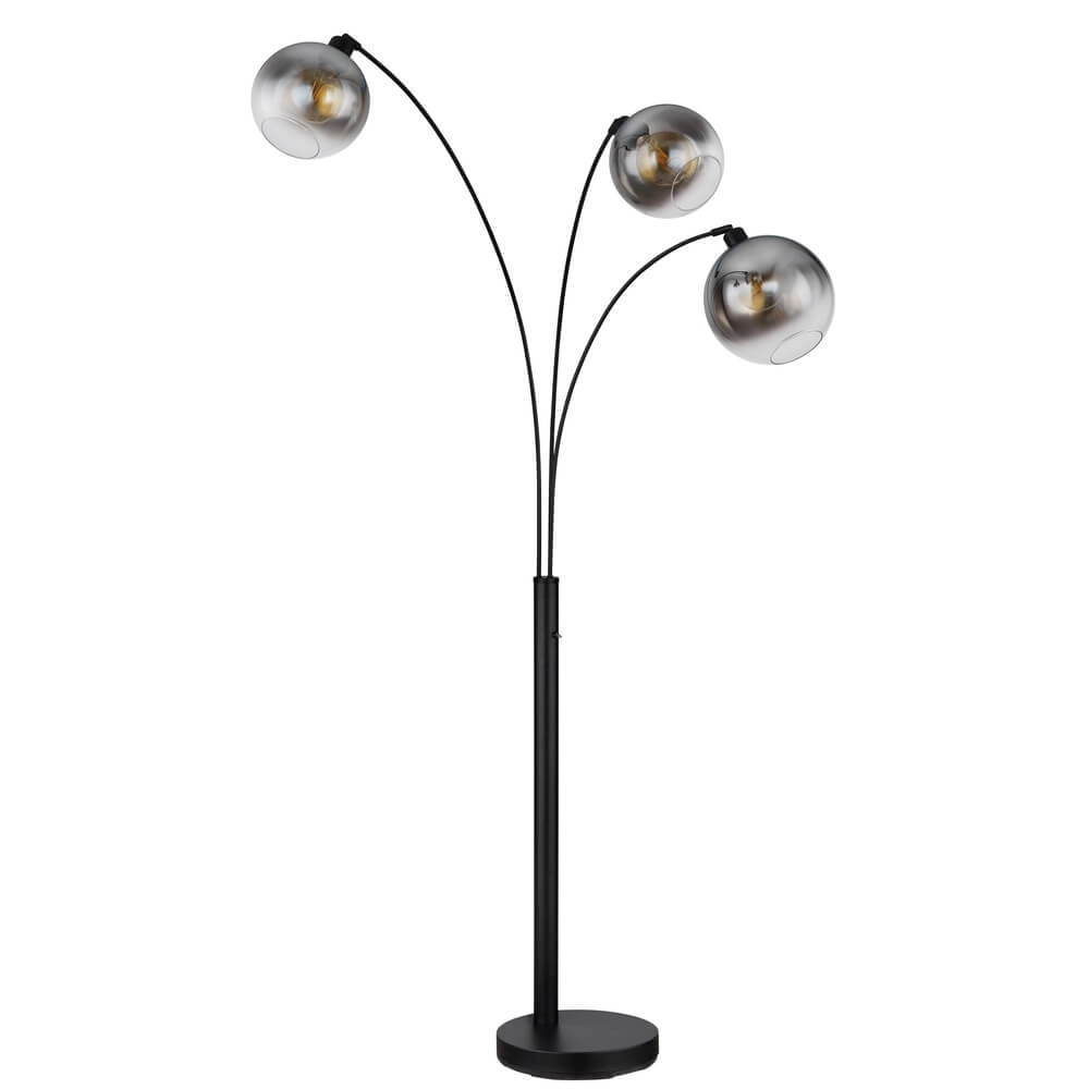 Schwarze Stehleuchte Newcastle Sphere Rauchglas 3-flammig Globo 9007371449798