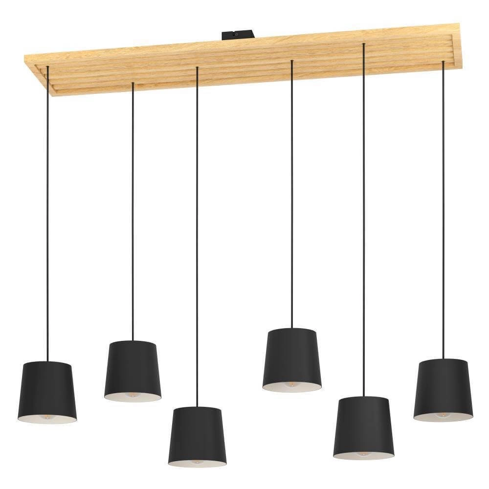 Hängelampe mit 6 Leuchten Camarioca Holz mit Schwarz