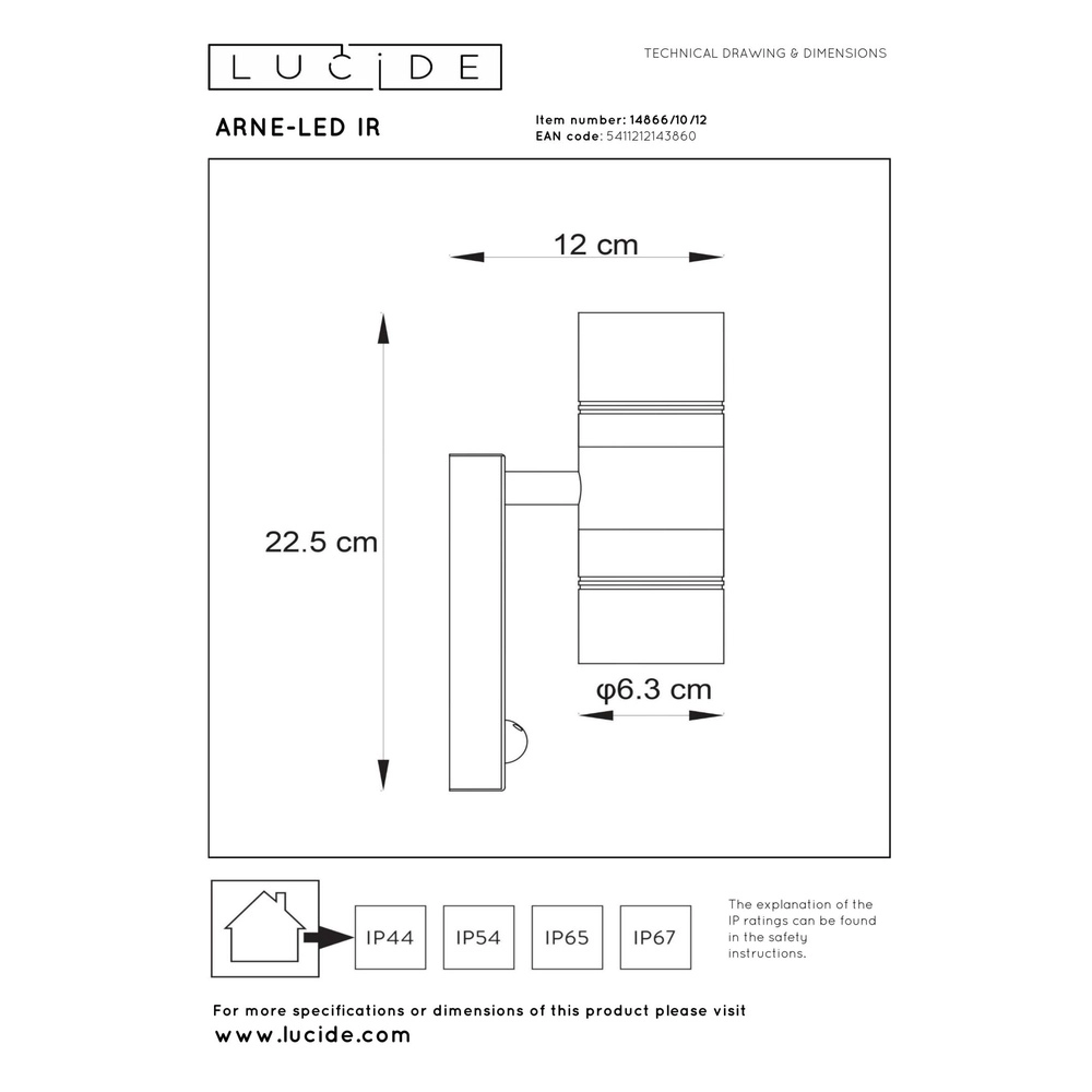 Wandscheinwerfer Arne-Led Ir Hoch- und runter-Chrom mit Sensor Lucide 5411212143860