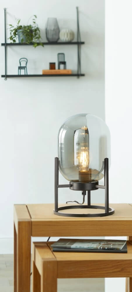 Tischlampe Regi schwarz mit Rauchglas Fischer & Honsel 4001133501309