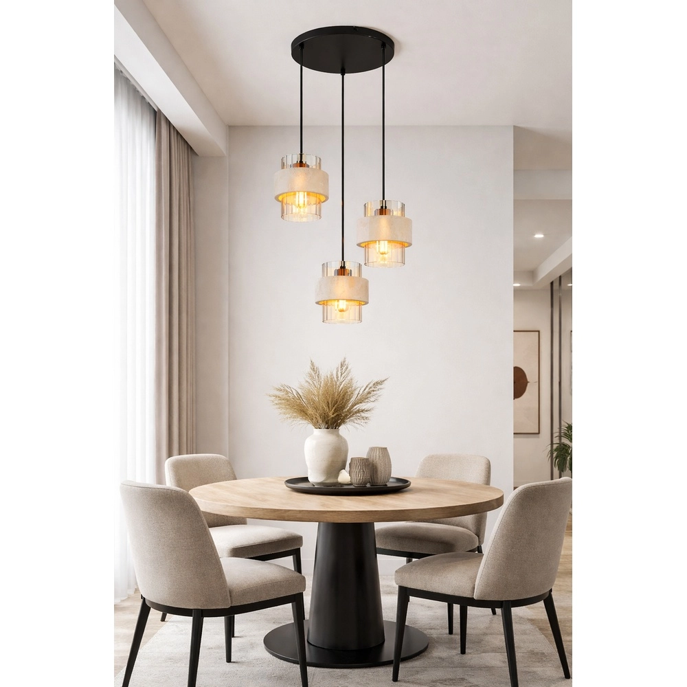 3-Licht Pendellampe Daren Schwarz mit Marmor Globo 9007371589654
