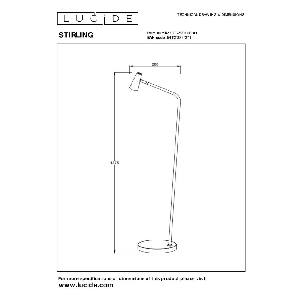 Wiederaufladbare Stehlampe Stirling Weiß Lucide 5411212361271