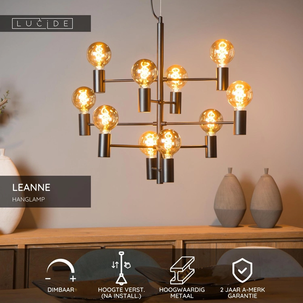 Pendellampe Leanne 10-Licht Schwarz Lucide 5411212211101