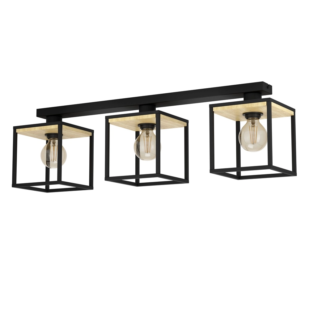 3-Licht Deckenlampe Libertad Schwarz mit Holz