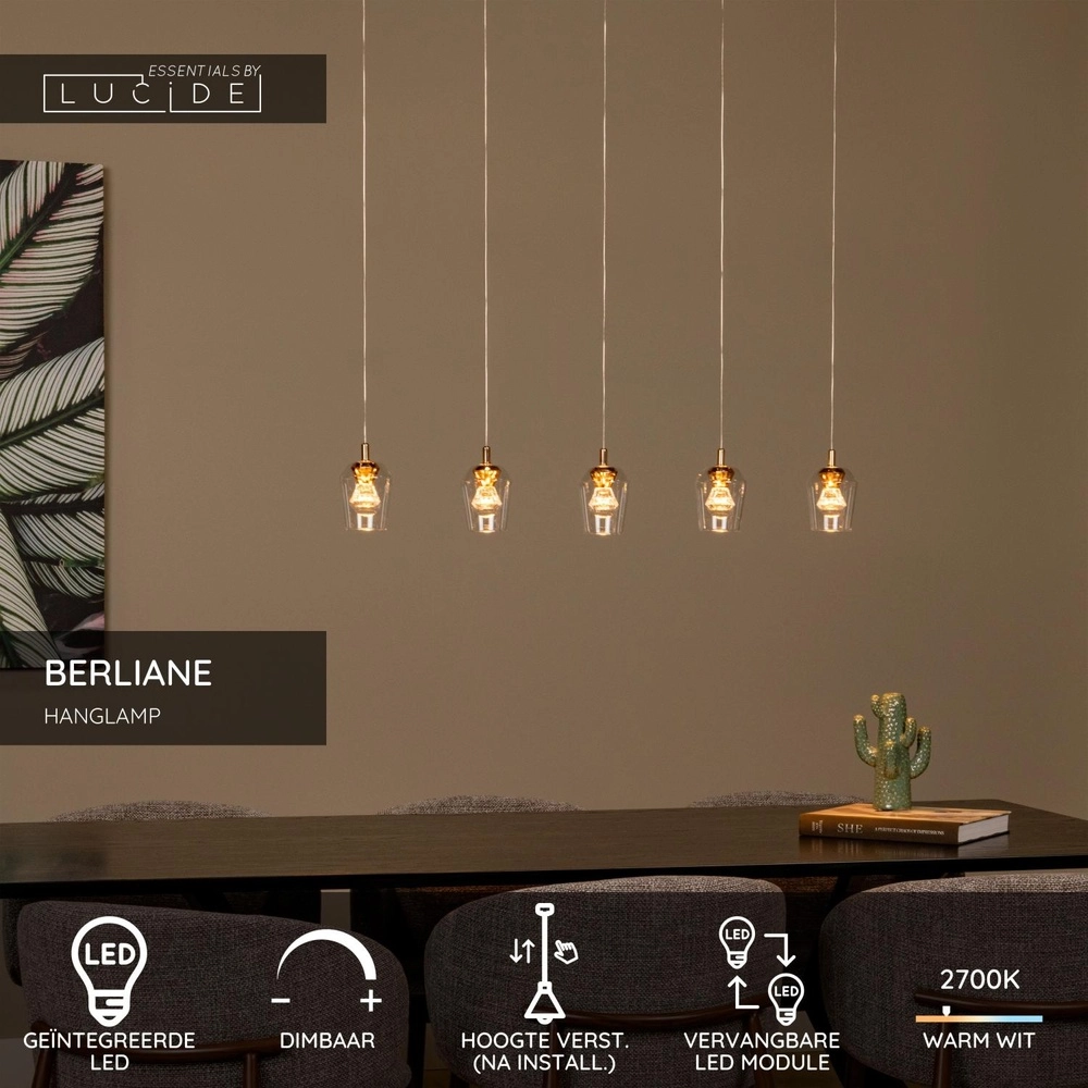 Einzigartige Pendellampe Berliane 5-Licht-Geraden Lucide 5411212011008