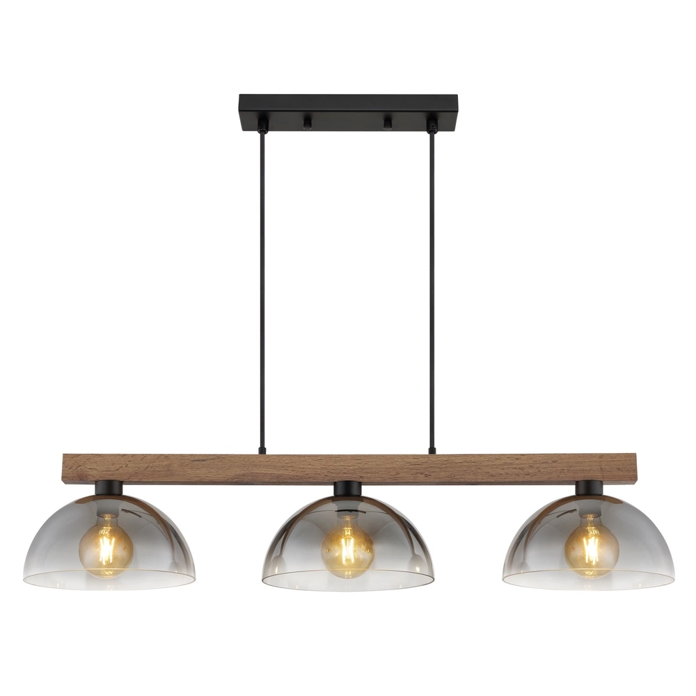 Land-Pendellampe Romy 3-Licht Schwarz mit Holz Globo 9007371586356