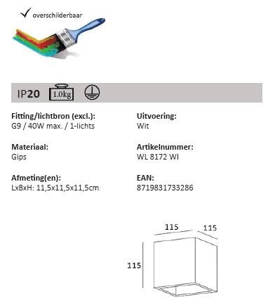 Malbarer Wandscheinwerfer Plaster Square Oben-unten weiß Artdelight 8719831733286