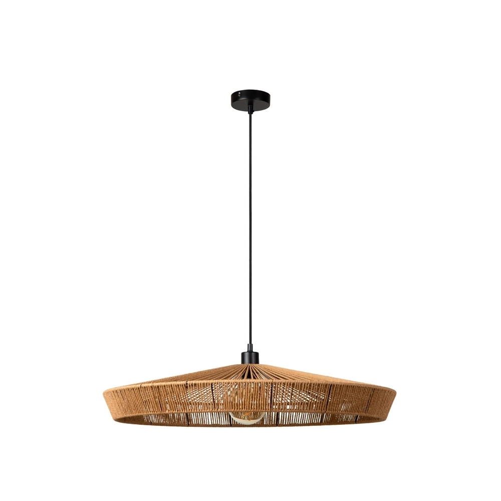 Pendellampe Yunkai Ø 70cm schwarz mit Rattan