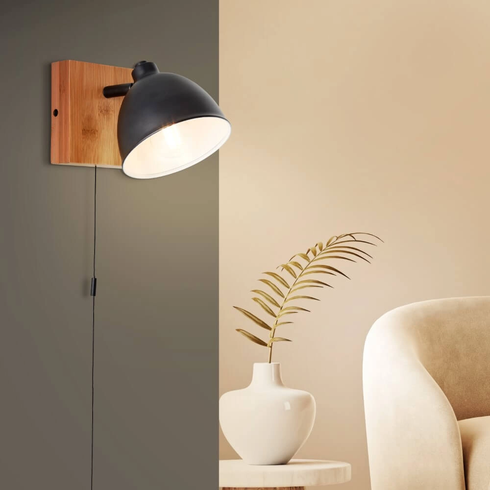 Wandlampe Celia schwarz mit Bambus Brilliant 4004353411403