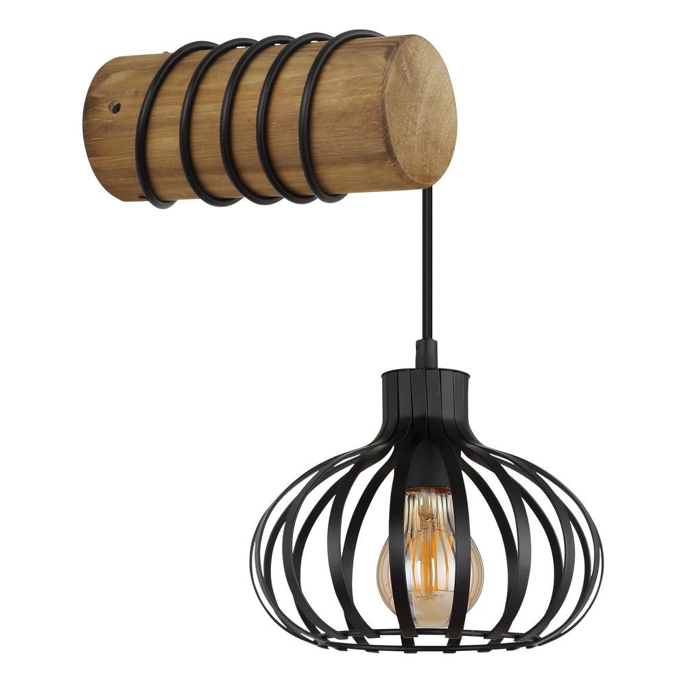 Landwandlampe Caldwell Schwarz mit Holz Globo 9007371592586