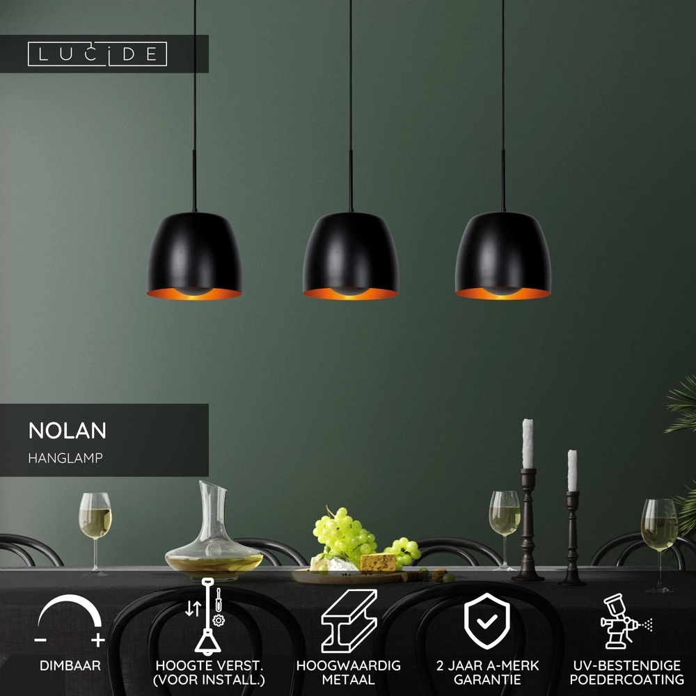 3-Licht Pendellampe Nolan Schwarz Lucide 5411212302892
