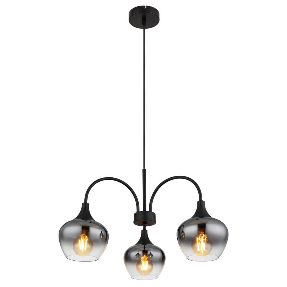 3-flammige Pendelleuchte Maxy schwarz mit Rauchglas