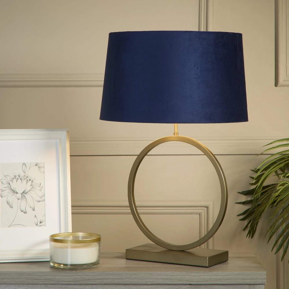 Tischlampe Elegant Bronze mit blauer Kappe Searchlight 5053423304960
