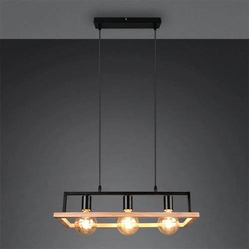 Design-Pendellampe Bano Schwarz mit Holz Trio 4017807673364