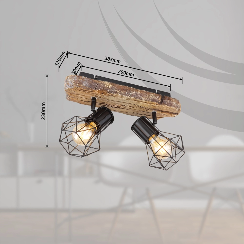 Deckenlampe Priska 2-helliges Schwarz mit Holz Globo 9007371442362